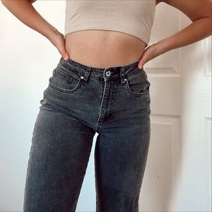 slightly distressed black jeans